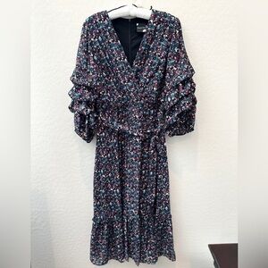 Maison Tara Black w/ Multi Color Tiered Sleeve Tie Dress